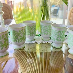 1960s Vintage Holt Howard White & Green Ivy Mugs Coffee Cups - Set of Six - EUC!